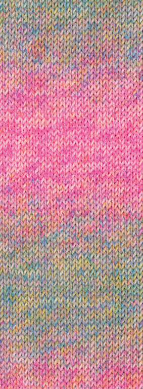 Kleurstaal van Lana Grossa Meilenweit 100 Merino Extrafine Shades 7226 in roze, abrikoos, turquoise en lichtgeel - Lana Grossa Meilenweit 100 Merino Extrafine Shades 7226 Roze/Abrikoos/Turquoise/Lichtgeel