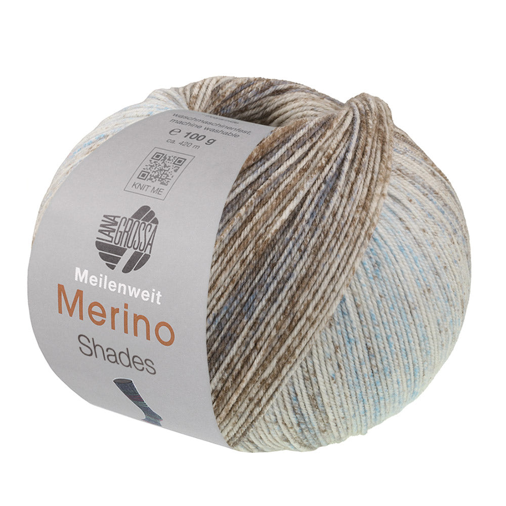 Lana Grossa Meilenweit 100 Merino Extrafine Shades 7234 bol sokkengaren in mint, lichtgrijs, donkergrijs en grijsbruin - Lana Grossa Meilenweit 100 Merino Extrafine Shades 7234 Mint/Lichtgrijs/Donkergrijs/Grijsbruin