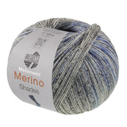 Lana Grossa Meilenweit 100 Merino Extrafine Shades 7235 bol sokkengaren in lichtgrijs, donkergrijs, lichtblauw, donkerblauw en nachtblauw - Lana Grossa Meilenweit 100 Merino Extrafine Shades 7235 Lichtgrijs/Donkergrijs/Lichtblauw/Donkerblauw/Nachtblauw