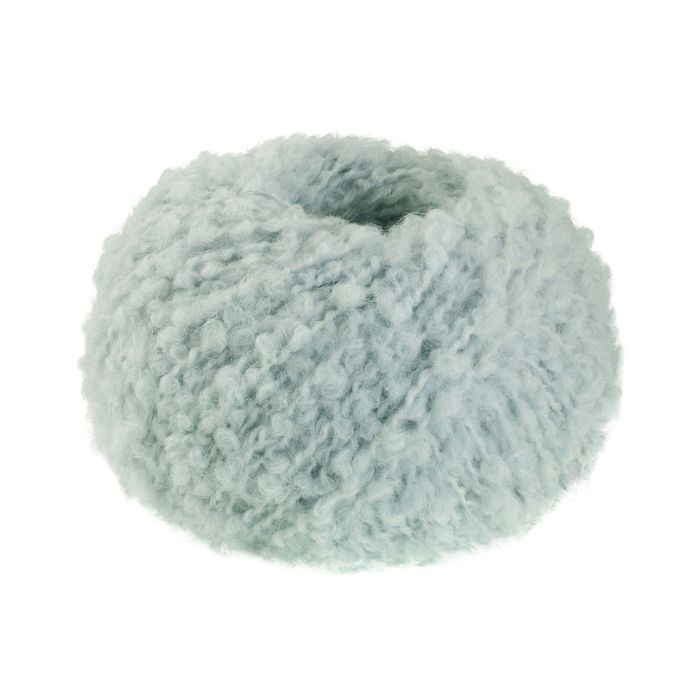 Lana Grossa Orsetto 0001 Witblauw - productfoto van het bouclégaren in de bijbehorende kleur