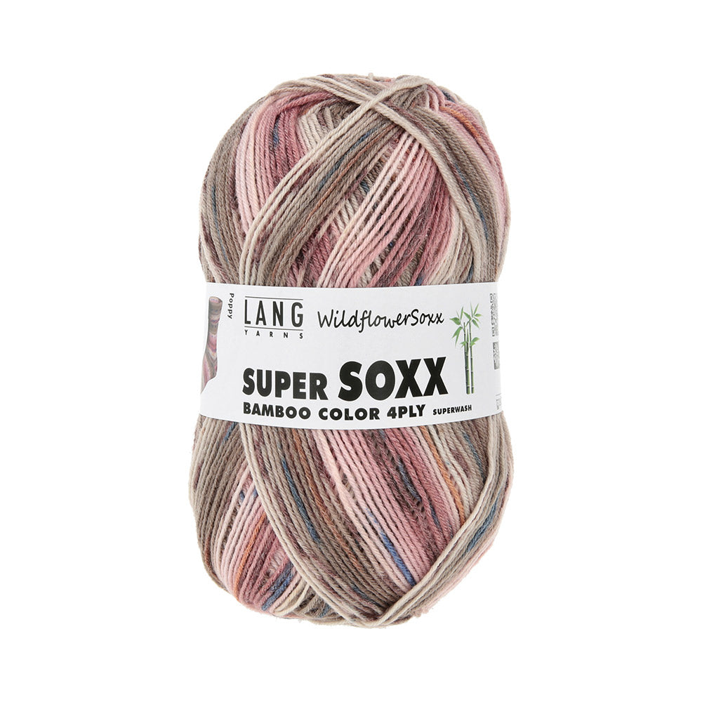 Lang Yarns Super Soxx Bamboo Color 4-Fach 0560 Roze/Bruin 1152 Poppy