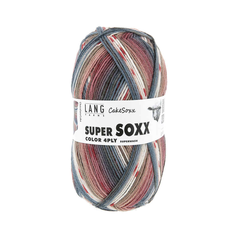 Lang Yarns Super Soxx Color 4-Fach 0544 Bruin/Dubbeltjesblauw 1149 Chocoladetaart