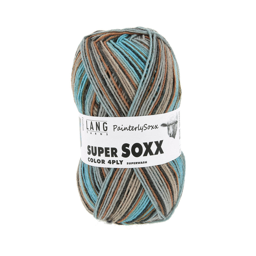 Lang Yarns Super Soxx Color 4-Fach 0548 Lichtblauw/Bruin 1150 Cerulean