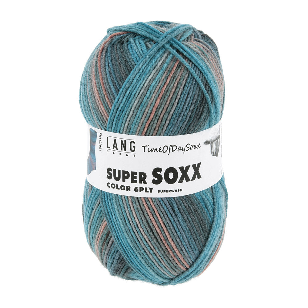 Lang Yarns Super Soxx Color 6-Fach 0533 Turkoois/Lila/Bra 1147 Eerste Licht