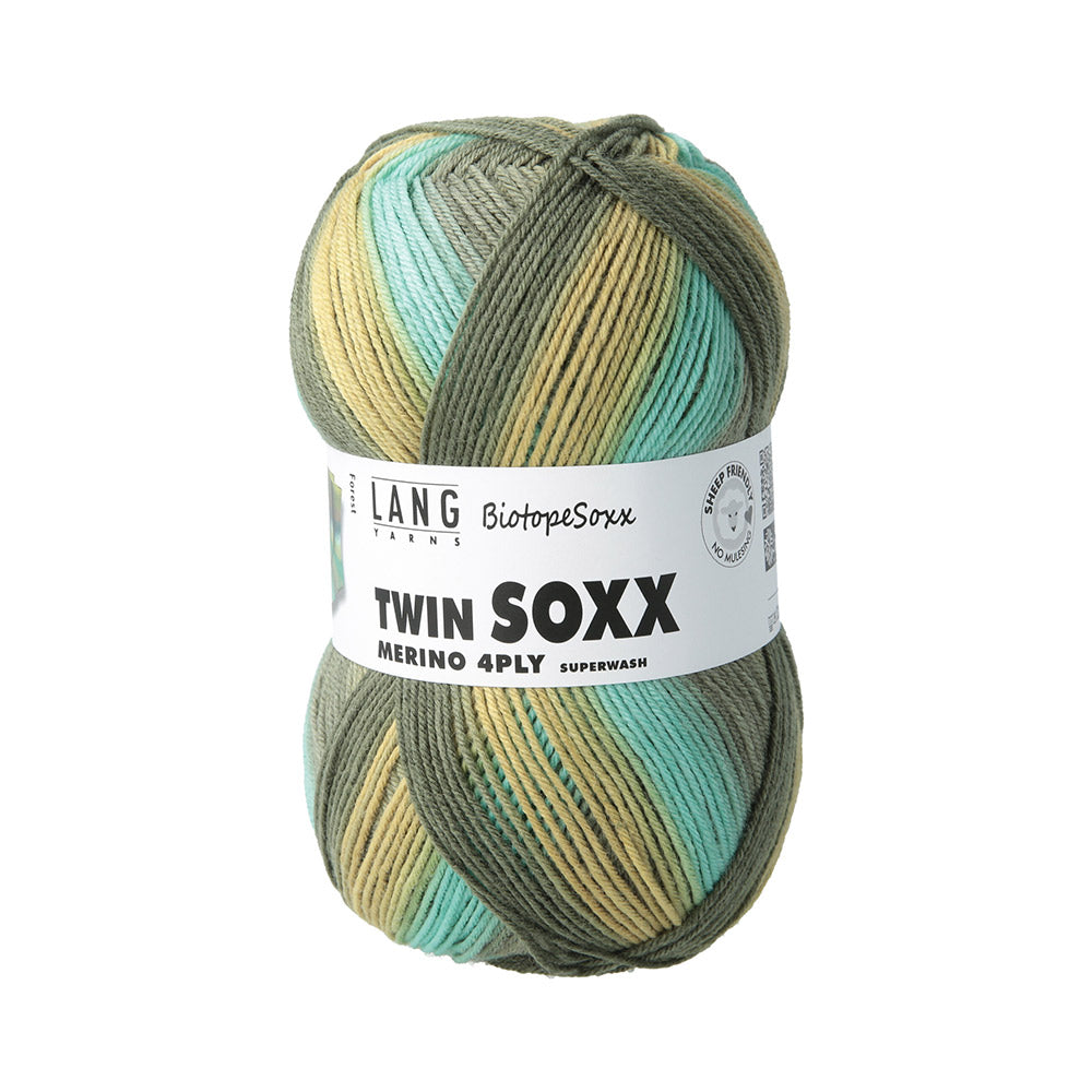 Lang Yarns Twin Soxx Merino 4-Fach 0554 Olijf/Turkoois/Blauw 1151 Forest
