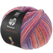 Lana Grossa Meilenweit 100 Cashmere Inverno 122 bol sokkengaren in fuchsia, lila, oranje, lichtblauw, blauw, pruim, erika en zalm - Lana Grossa Meilenweit 100 Cashmere Inverno 122 Fuchsia/Lila/Oranje/Lichtblauw/Blauw/Pruim/Erika/Zalm