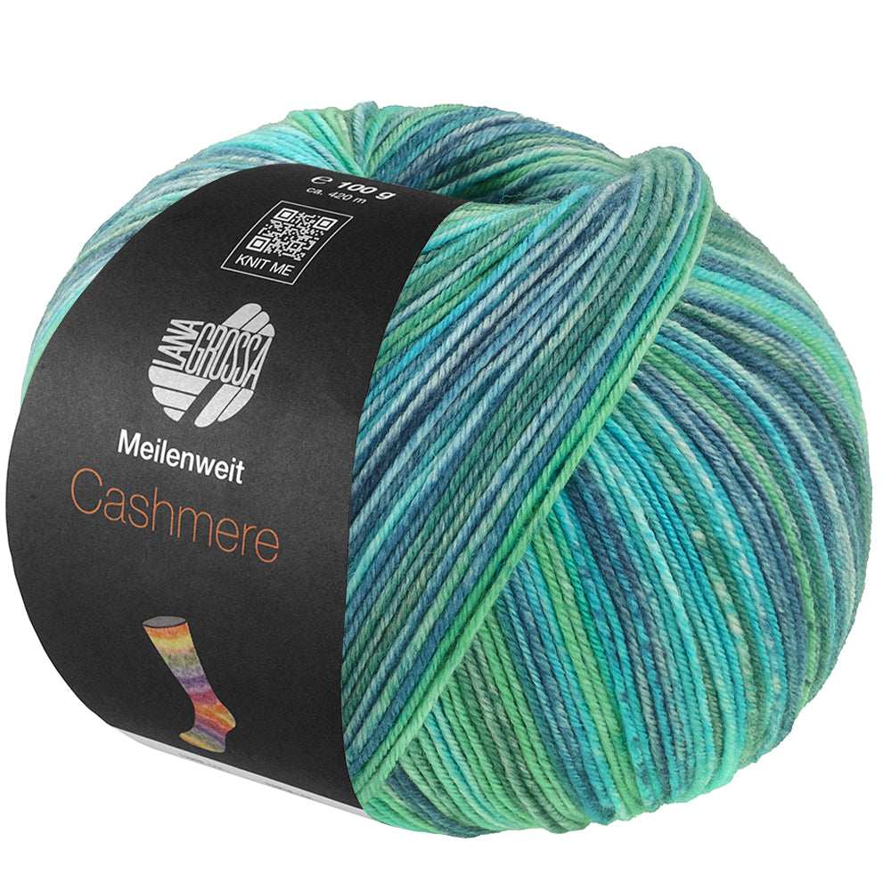 Lana Grossa Meilenweit 100 Cashmere Inverno 123 bol sokkengaren in jade, turquoise, petrolblauw, petrolgroen, jeans, grijsblauw en grijsgroen - Lana Grossa Meilenweit 100 Cashmere Inverno 123 Jade/Turquoise/Petrolblauw/-groen/Jeans/Grijsblauw/-groen