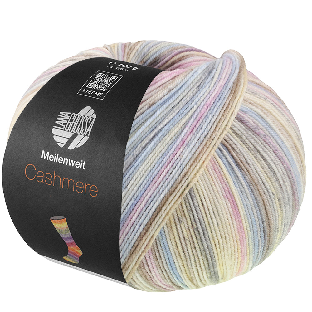 Lana Grossa Meilenweit 100 Cashmere Inverno 126 bol sokkengaren in lichtblauw, lila, ecru, lichtgrijs, vanille, grijs en taupe - Lana Grossa Meilenweit 100 Cashmere Inverno 126 Lichtblauw/Lila/Ecru/Lichtgrijs/Vanille/Grijs/Taupe