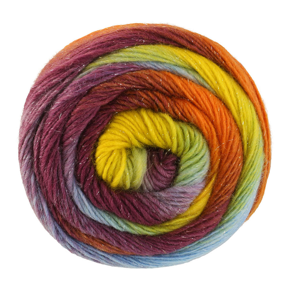 Bol Lana Grossa Meilenweit 100 Color Mix Sparks 7621 in de kleuren Petrol/Lentegroen/Pistache/Mosterdgeel/Oranje/Bruin/Aubergine/Grijslila - Lana Grossa Meilenweit 100 Color Mix Sparks 7621 Petrol/Lentegroen/Pistache/Mosterdgeel/Oranje/Bruin/Aubergine/Grijslila