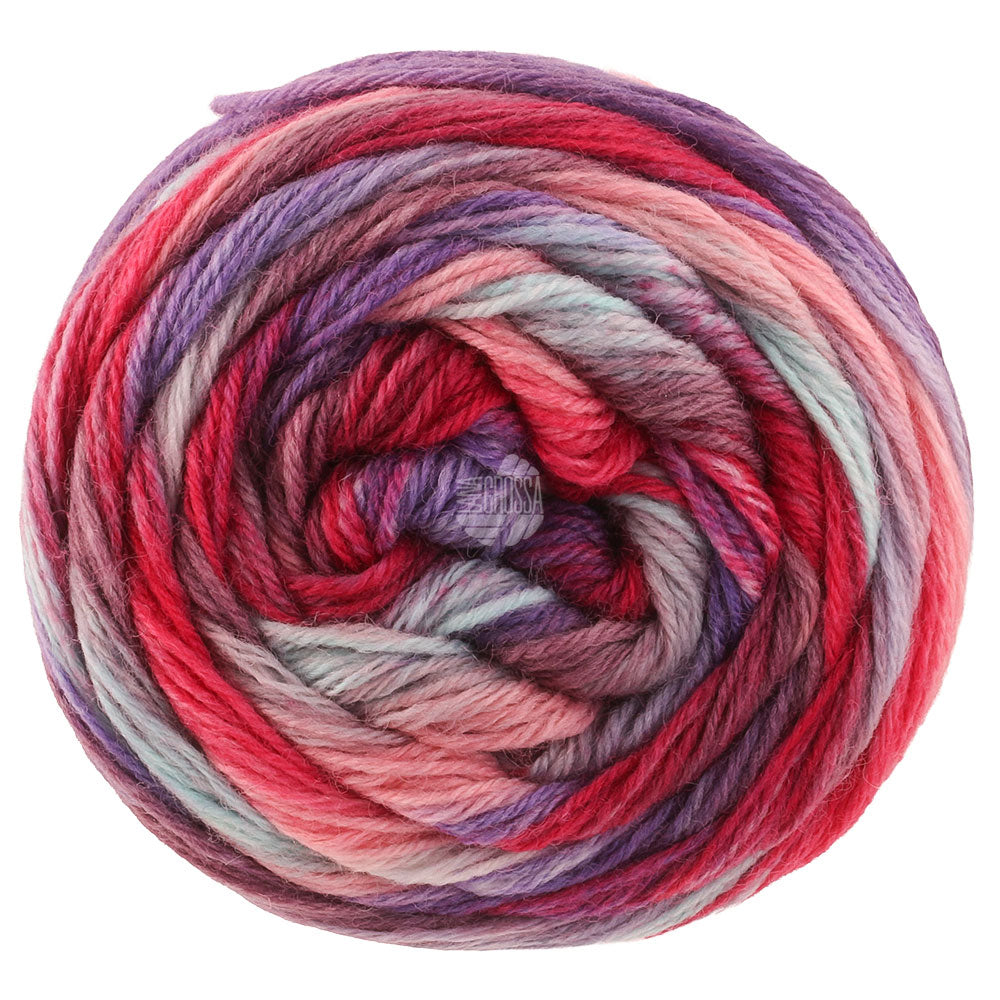 Lana Grossa Meilenweit 100 Fontana 5454 sokkengaren in fuchsia, mint, grijsbruin en meer - Lana Grossa Meilenweit 100 Fontana 5454 Fuchsia/Mint/Grijsbruin/Lilablauw/Roze/Mauve
