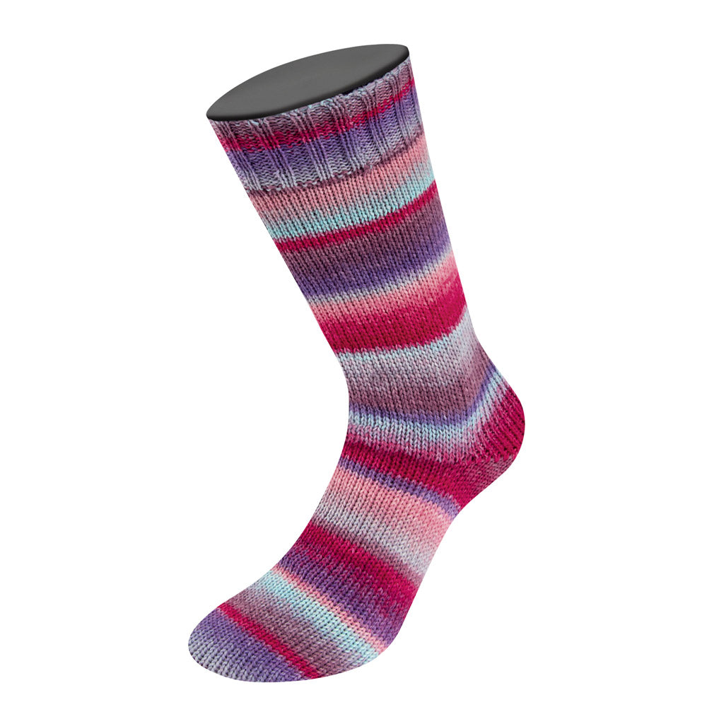 Gebreid kleurverloop van Meilenweit 100 Fontana 5454 in fuchsia, mint, grijsbruin en meer - Lana Grossa Meilenweit 100 Fontana 5454 Fuchsia/Mint/Grijsbruin/Lilablauw/Roze/Mauve