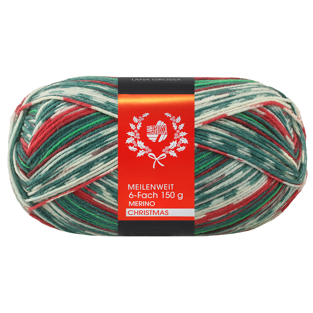 Lana Grossa Meilenweit 6-Fach 150 Merino Christmas 631 Rood/Donkergroen/Lichtgroen/Wit/Donkerrood - bol sokkengaren