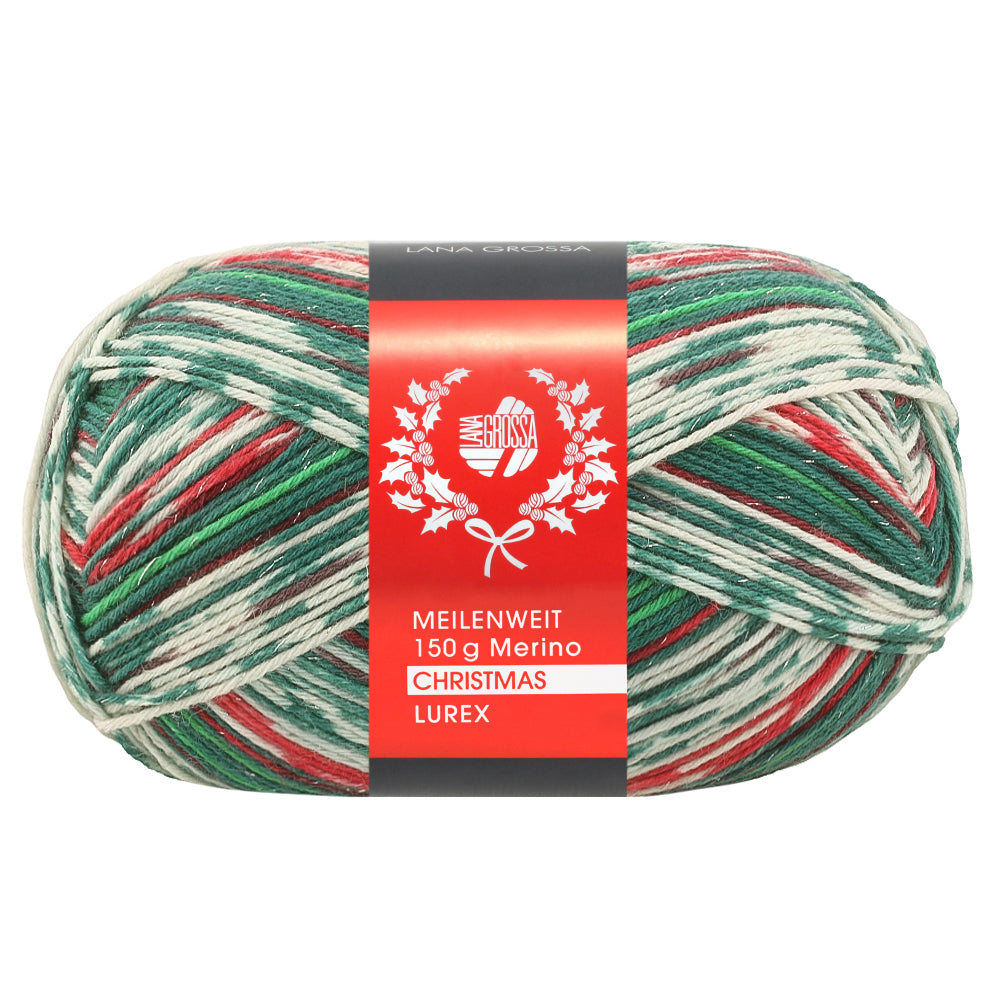 Lana Grossa Meilenweit 6-Fach 150 Merino Christmas Lurex 635 Rood/Donkergroen/Lichtgroen/Wit/Donkerrood - bol sokkengaren