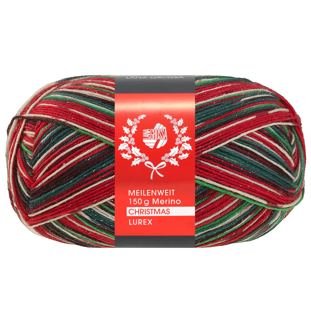 Lana Grossa Meilenweit 6-Fach 150 Merino Christmas Lurex 642 Wit/Donkergroen/Donkerbruin/Oranje/Donkerrood/Lichtgroen - bol sokkengaren