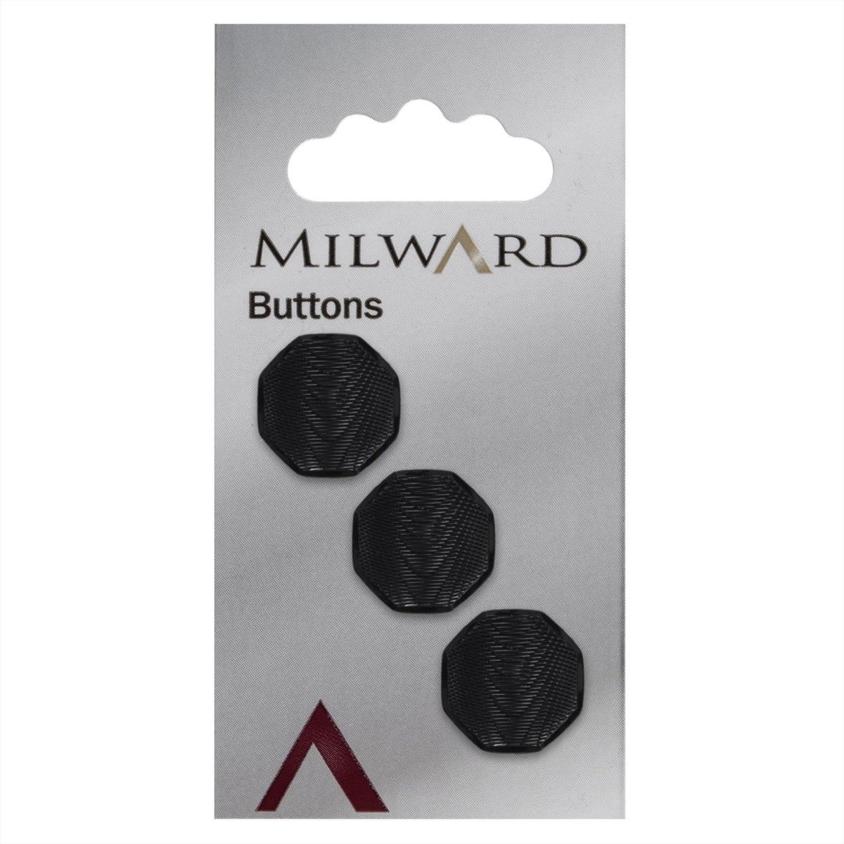 Milward Hoekige Knoop Zwart met Werkje 17mm (3 stuks)