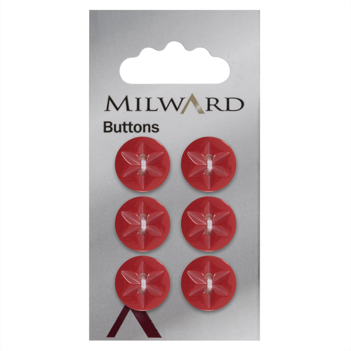 Milward Knoop Rood Bloem/Ster 15mm (6 stuks)