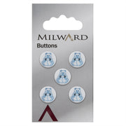 Milward Ronde Knoop met Figuur Beer Wit met Blauw 15mm (5 stuks)