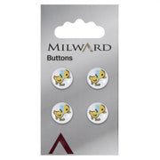 Milward Ronde Knoop Wit met Figuur Eend 13mm (4 stuks)