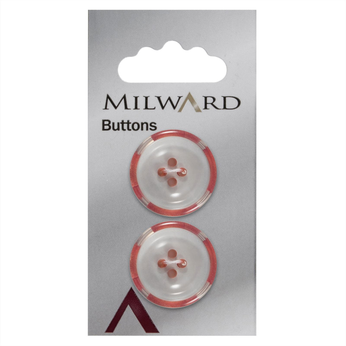 Milward Wit Doorschijnende Knoop met Rode Rand 22mm (2 stuks)