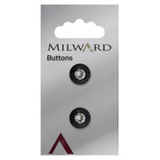 Milward Zwarte Ronde Knoop met Glinstersteen 12mm (2 stuks)