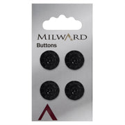 Milward Zwarte Ronde Knoop met Werkje en Zwarte Glinstersteentjes 15mm (4 stuks)