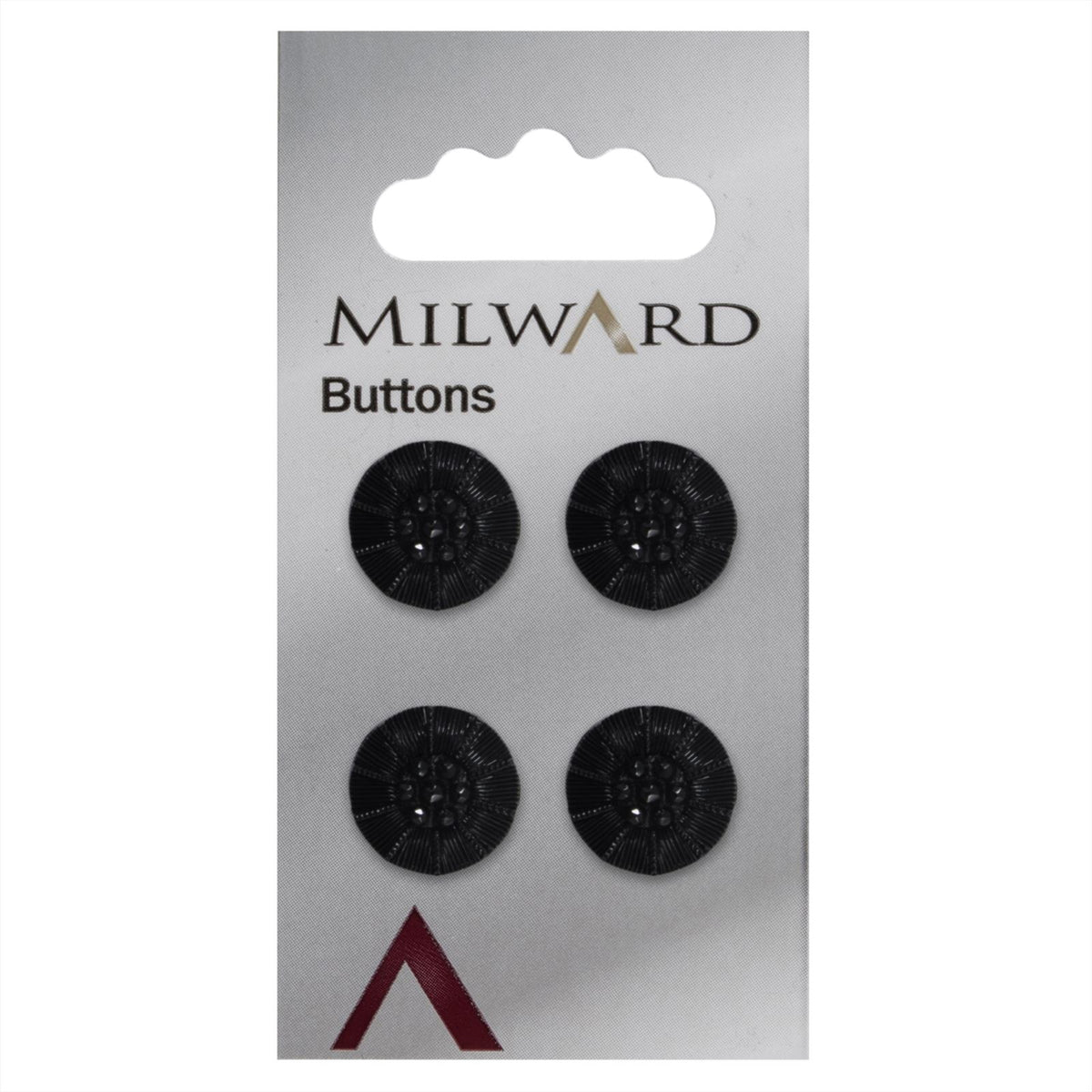 Milward Zwarte Ronde Knoop met Werkje en Zwarte Glinstersteentjes 15mm (4 stuks)