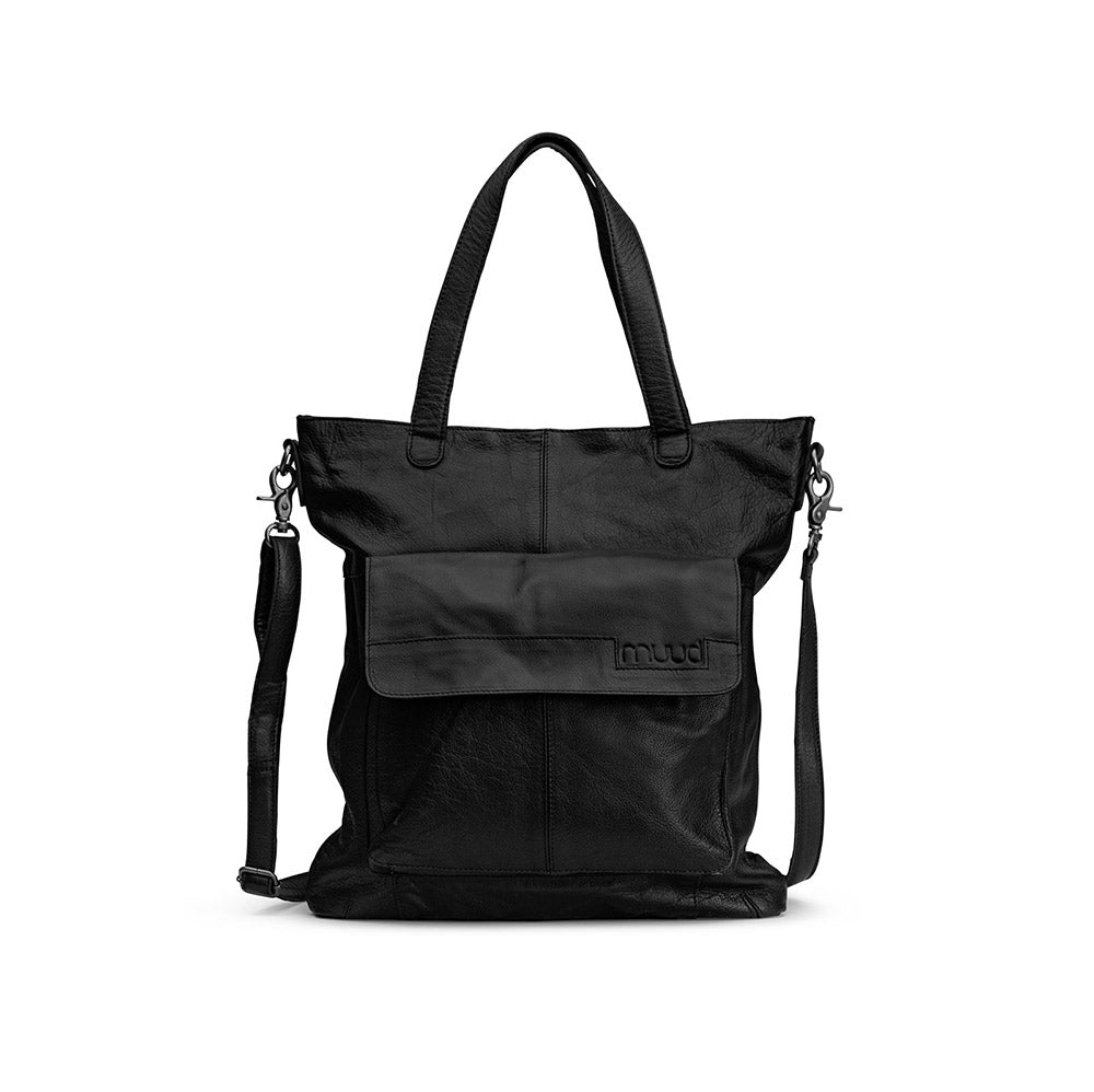 MUUD Arendal Black - Handgemaakt leren tas voor handwerkprojecten 35x34cm