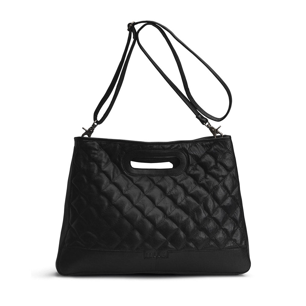 MUUD Darcia - Black Handgemaakt leren boodschappentas 44 x 36 cm