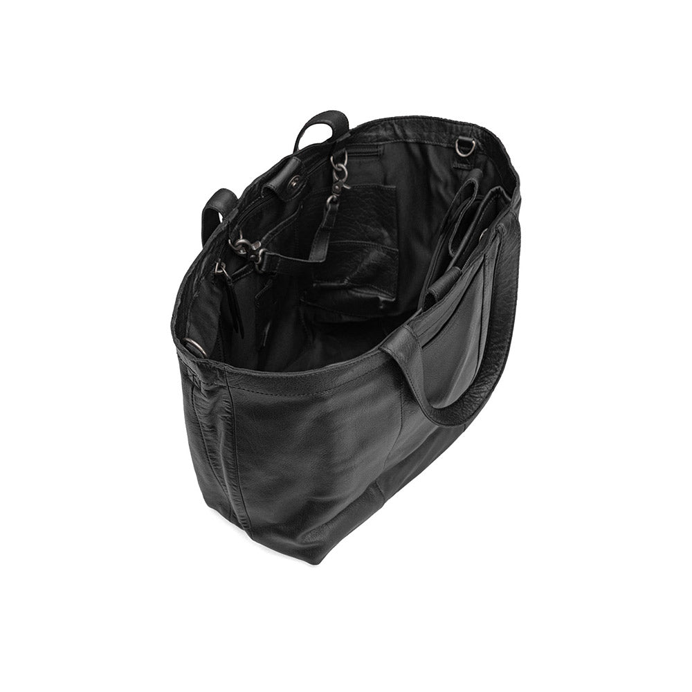 Qb black — gemaakt met MUUD Hiba Black - Handgemaakt leren shopper met opbergvakken 27x29cm