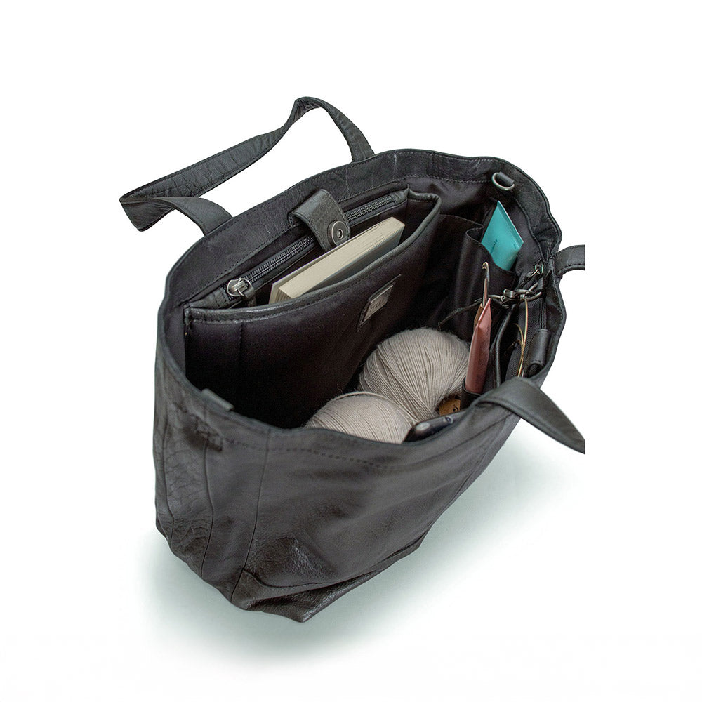 Qb black — gemaakt met MUUD Hiba Black - Handgemaakt leren shopper met opbergvakken 27x29cm (4)
