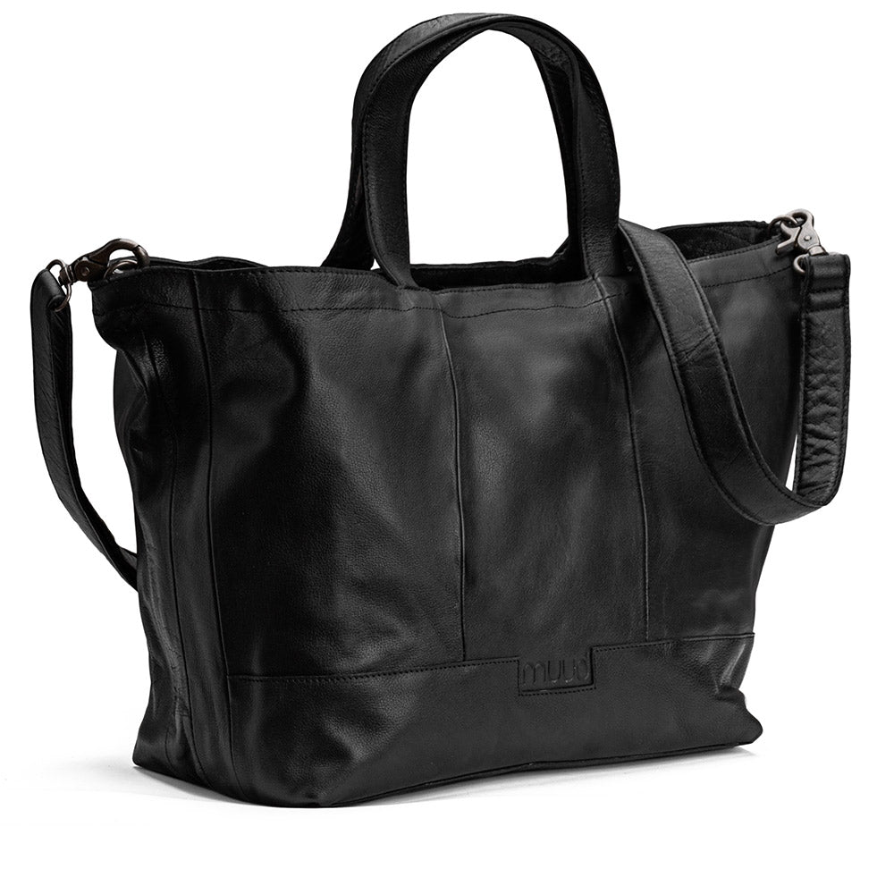Hibablackfrontside — gemaakt met MUUD Hiba Black - Handgemaakt leren shopper met opbergvakken 27x29cm