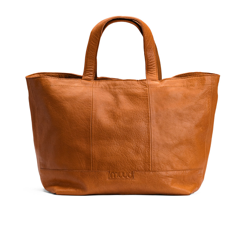 Hibawhiskya front — gemaakt met MUUD Hiba Whisky - Handgemaakt leren shopper met opbergvakken 27x29cm