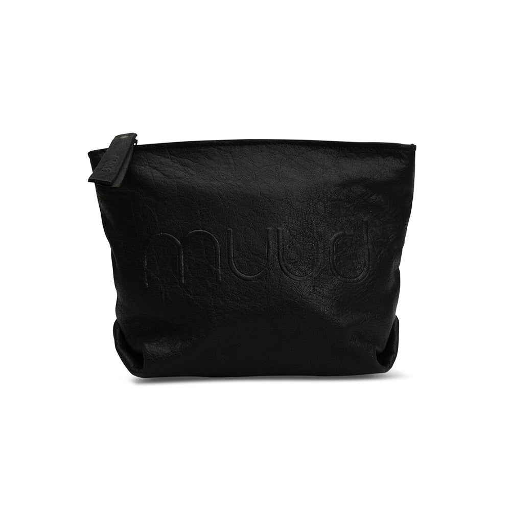 MUUD Laura Black - Handgemaakt leren make-up tas 15x22x 18cm