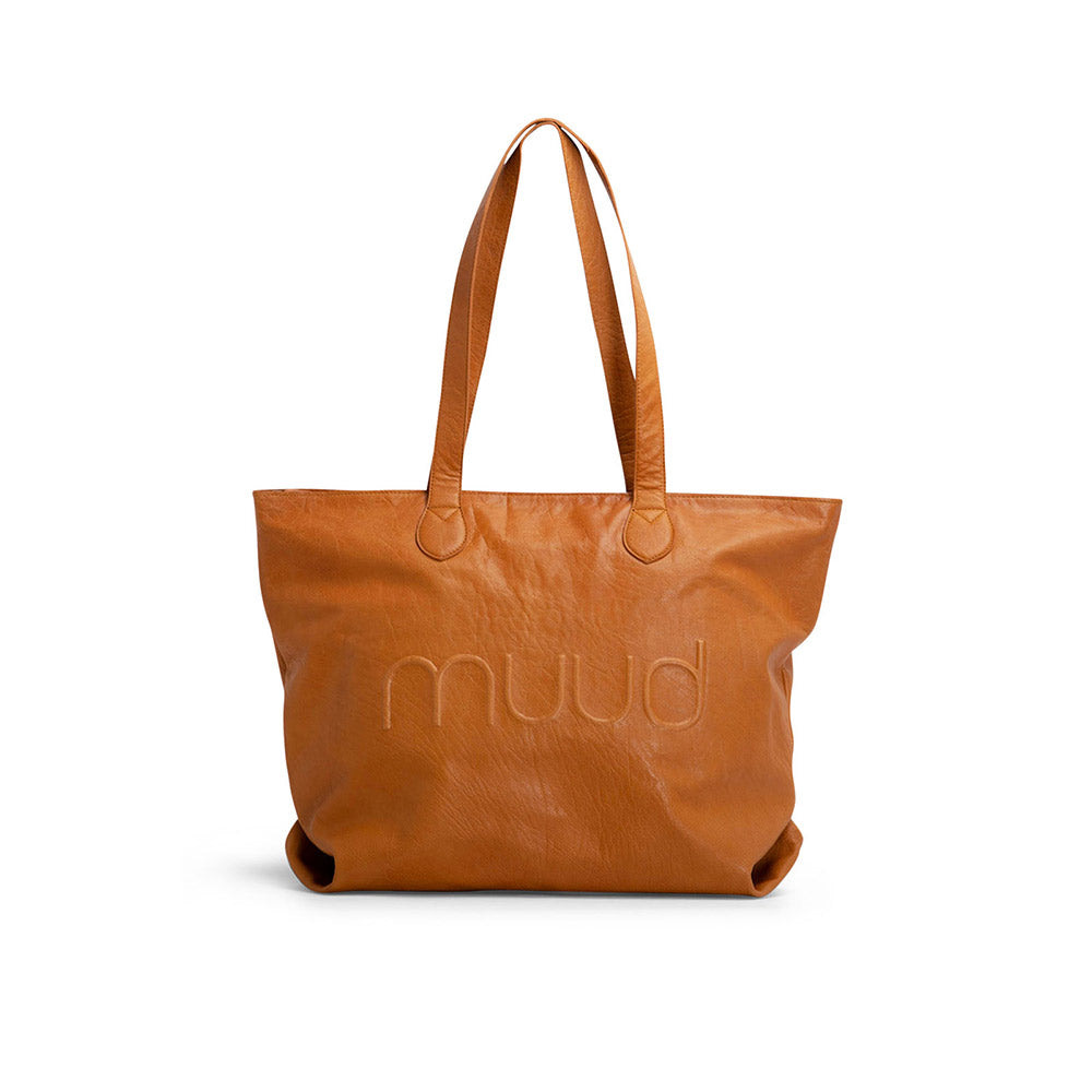 MUUD Laura-draagtas Whisky - Handgemaakt leren tas met afneembare portemonnee 34x50x16cm