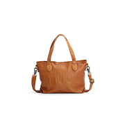 MUUD Laura mini Whisky - Handgemaakt leren crossbody schoudertas met afneembare portemonnee 19x30x22x7cm