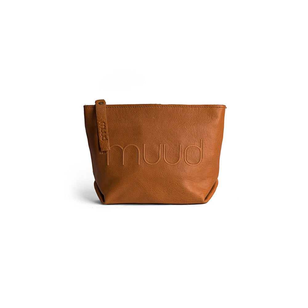 MUUD Laura Whisky - Handgemaakt leren make-up tas 15x22x 18cm