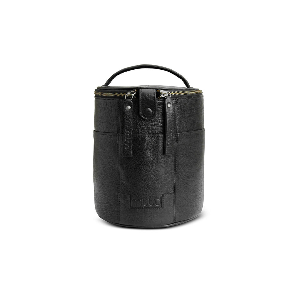 MUUD Saturn Black - Handgemaakt leren tas voor handwerkprojecten 20xØ16cm