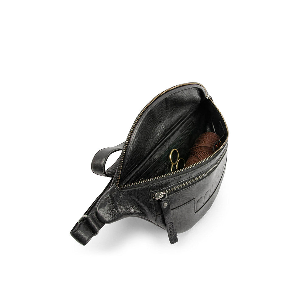 MUUD Vegas Black - Handgemaakt leren heuptas 17x38cm