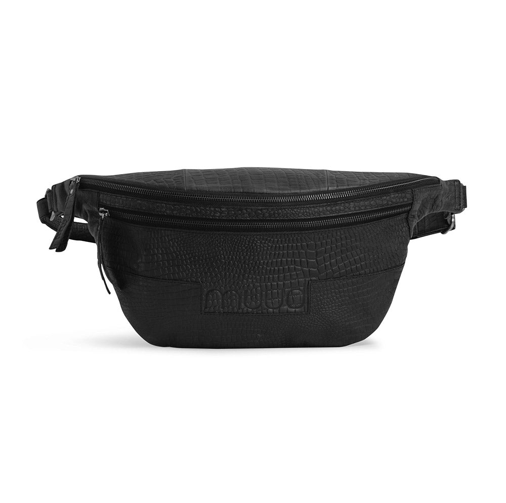 MUUD Vegas XL Black - Handgemaakt leren heuptas 21x48cm