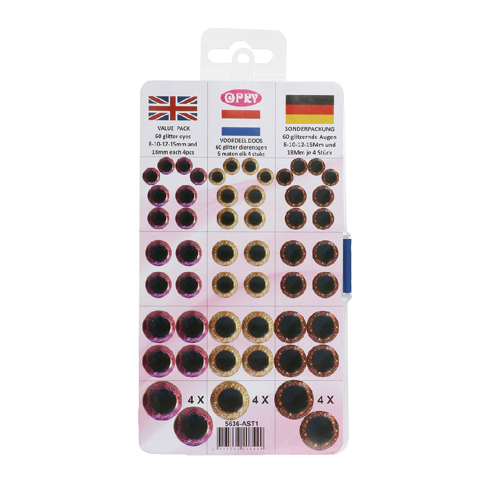 Ast — gemaakt met Opry Glitter dierenogen tweekleurig 8-18mm bruin / paars / goud. 60st