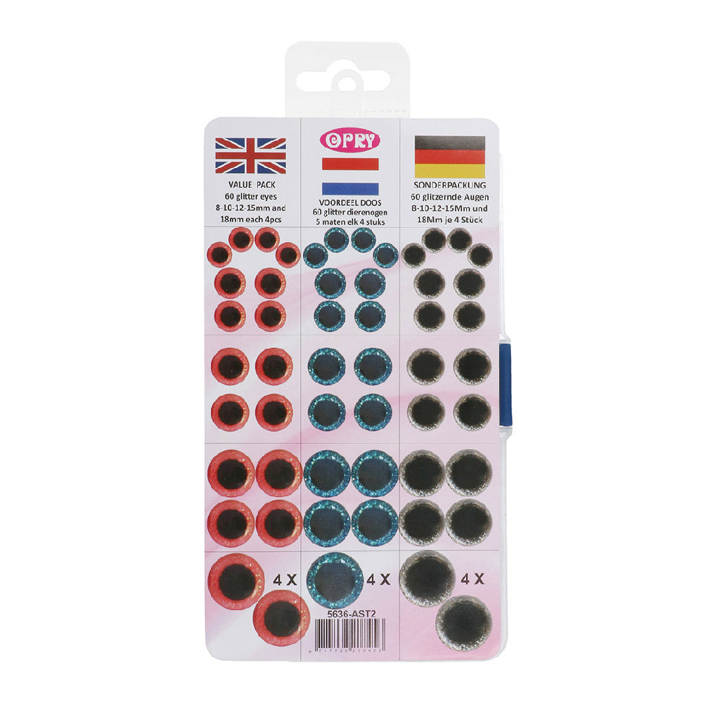 Ast — gemaakt met Opry Glitter dierenogen tweekleurig 8-18mm goud / blauw / roze. 60st