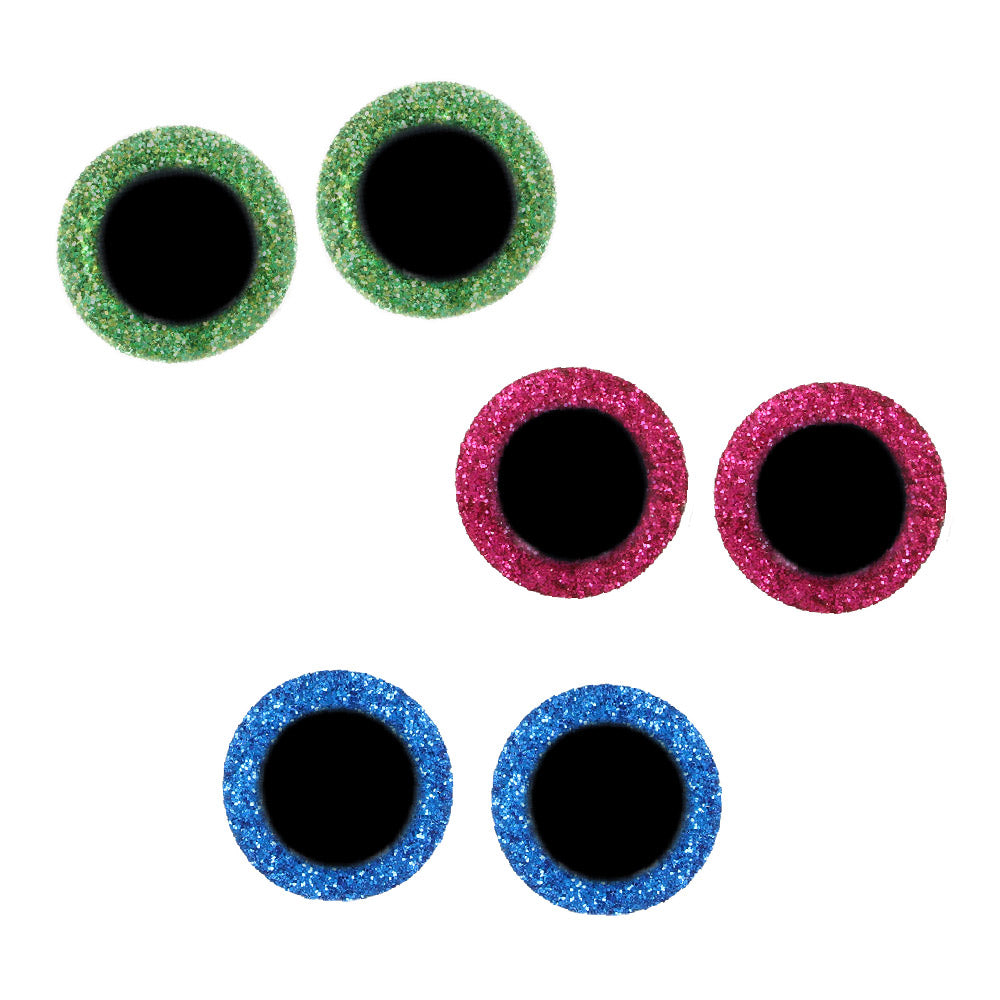 Opry Glitter dierenogen tweekleurig 8-18mm groen / roze / blauw. 60st