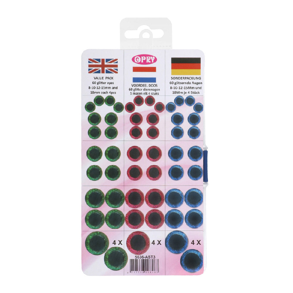 Ast — gemaakt met Opry Glitter dierenogen tweekleurig 8-18mm groen / roze / blauw. 60st