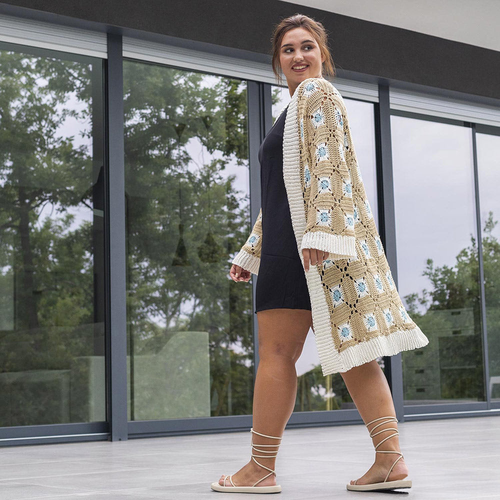 Patroon breien haken dames jas lente zomer katia — gemaakt met Panama Granny Square Lang Vest patroon (download) (Digital)