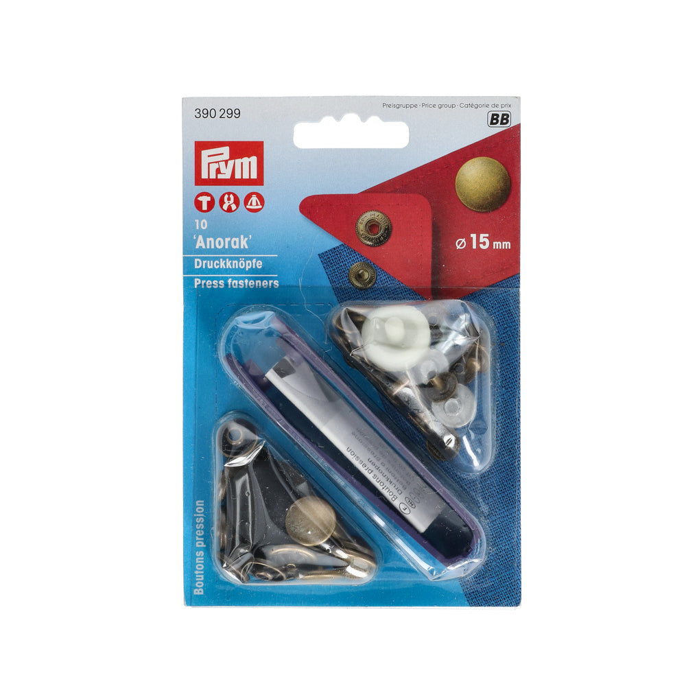 Prym Naaivrije Drukknopen Anorak 15 mm 01 Oudmessing