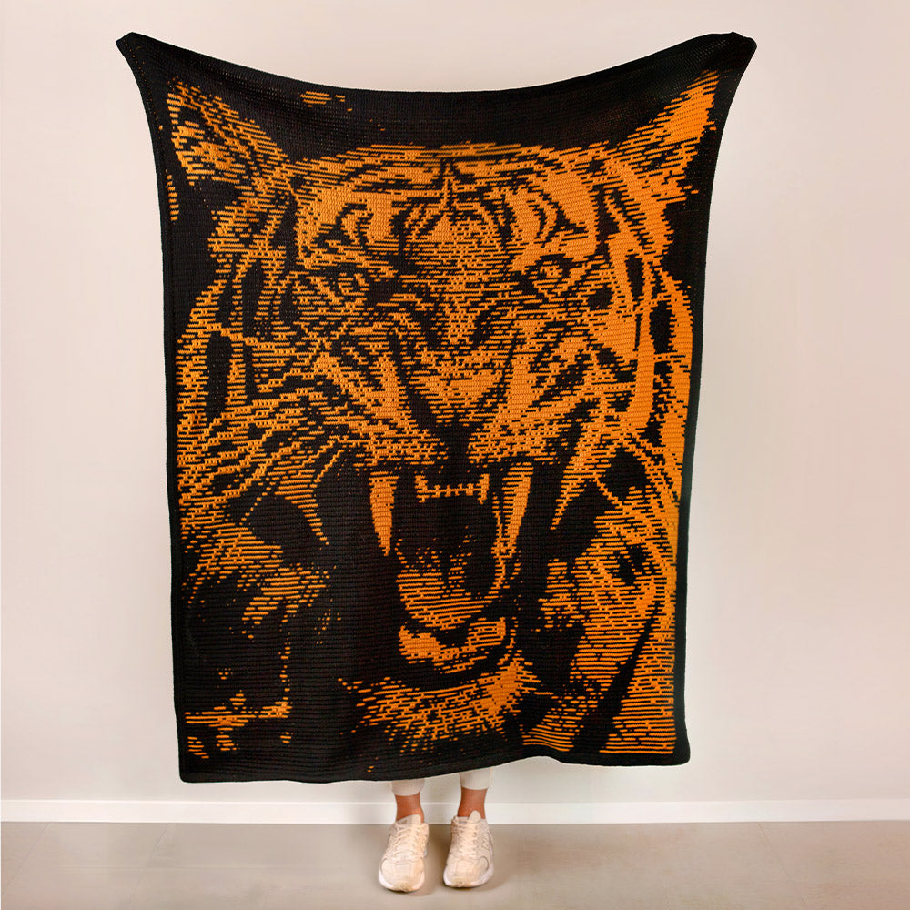 Ravishing Roar tijgerdeken gehaakt in overlay mozaiektechniek