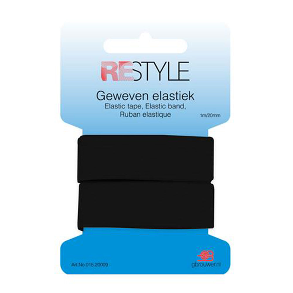Restyle Geweven Elastiek 20 mm x 1 meter 000 Zwart
