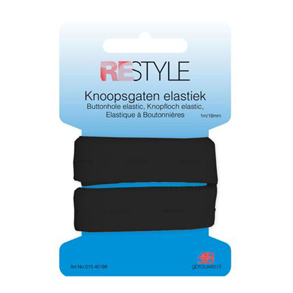 Restyle Knoopsgaten Elastiek 18 mm x 1 meter 000 Zwart