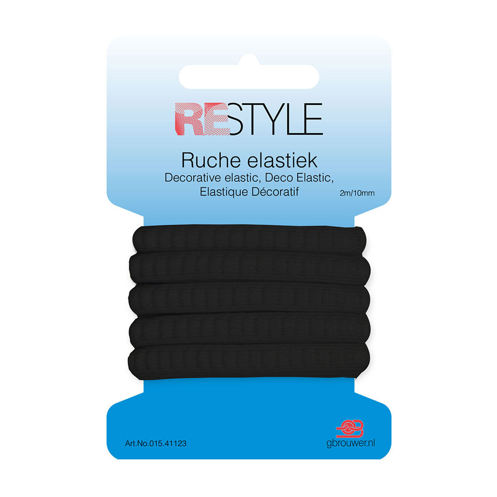 Restyle Ruche Elastiek 2m/10mm Zwart