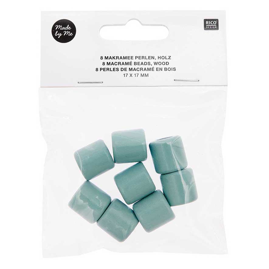Rico Macramé Houten Kralen 17x17mm Turquoise - 8 stuks (2)